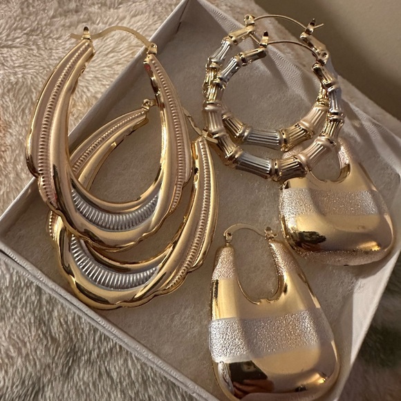 Elegant Gold and Silver Hoop Earrings Set (3 pairs) multicolor - Picture 5 of 6